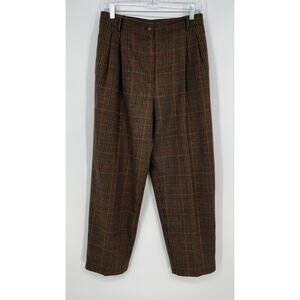 Vtg Sag Harbor Petite Pleated Wool Dress Pants Trouser Women 12 Brown Glen Plaid